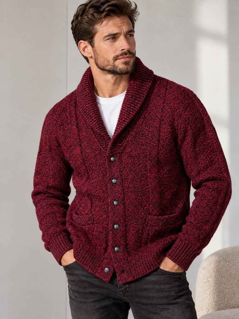 Lands’ End Men’s Vintage Wool Blend Shawl Collar Cardigan – Size L